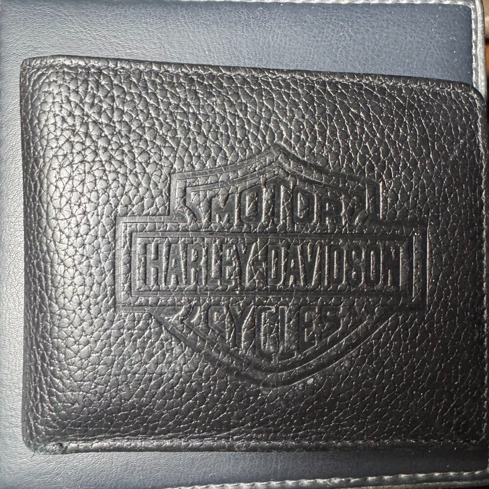 Harley Davidson Men's Bi-Fold Leather Wallet Black